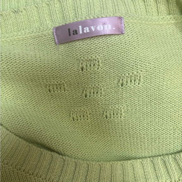 LALAVON CREW NECK TEXTURED MINT GREEN LOOSE FITTING BALLON SLEEVE SWEATER SZ L - Picture 7 of 9